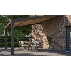 Ambiance 3D - Pergola toile - Solicanva R - RAL 7006 - toile Sunworker SWK Oak M723 - angle 2