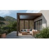 Ambiance 3D Pergola bioclimatique Solibio  1 module remplissage latéral lames persiennes orientables ton bois chêne clair