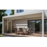 Ambiance 3D  Pergola bioclimatique Solibio 2 modules remplissage latéral lames persiennes orientables ton bois chêne clair
