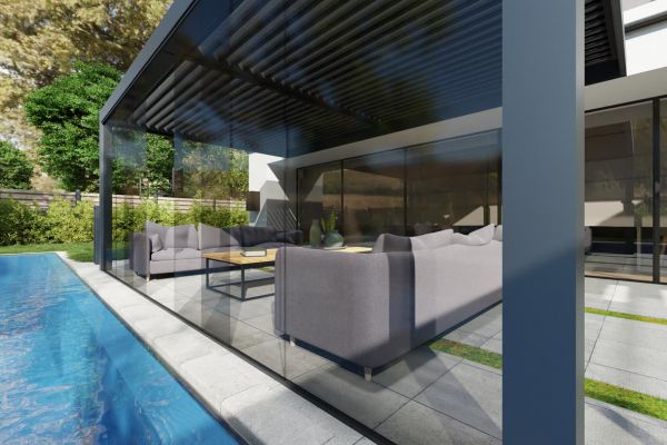 Bioclimatic pergola with glass walls by Misteral